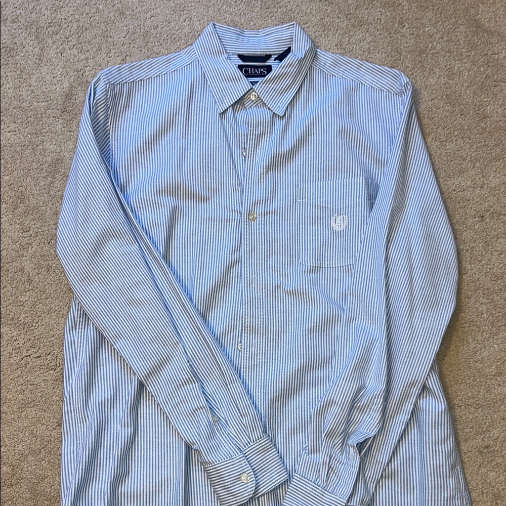 Chaps Light Blue Striped Casual Shirt